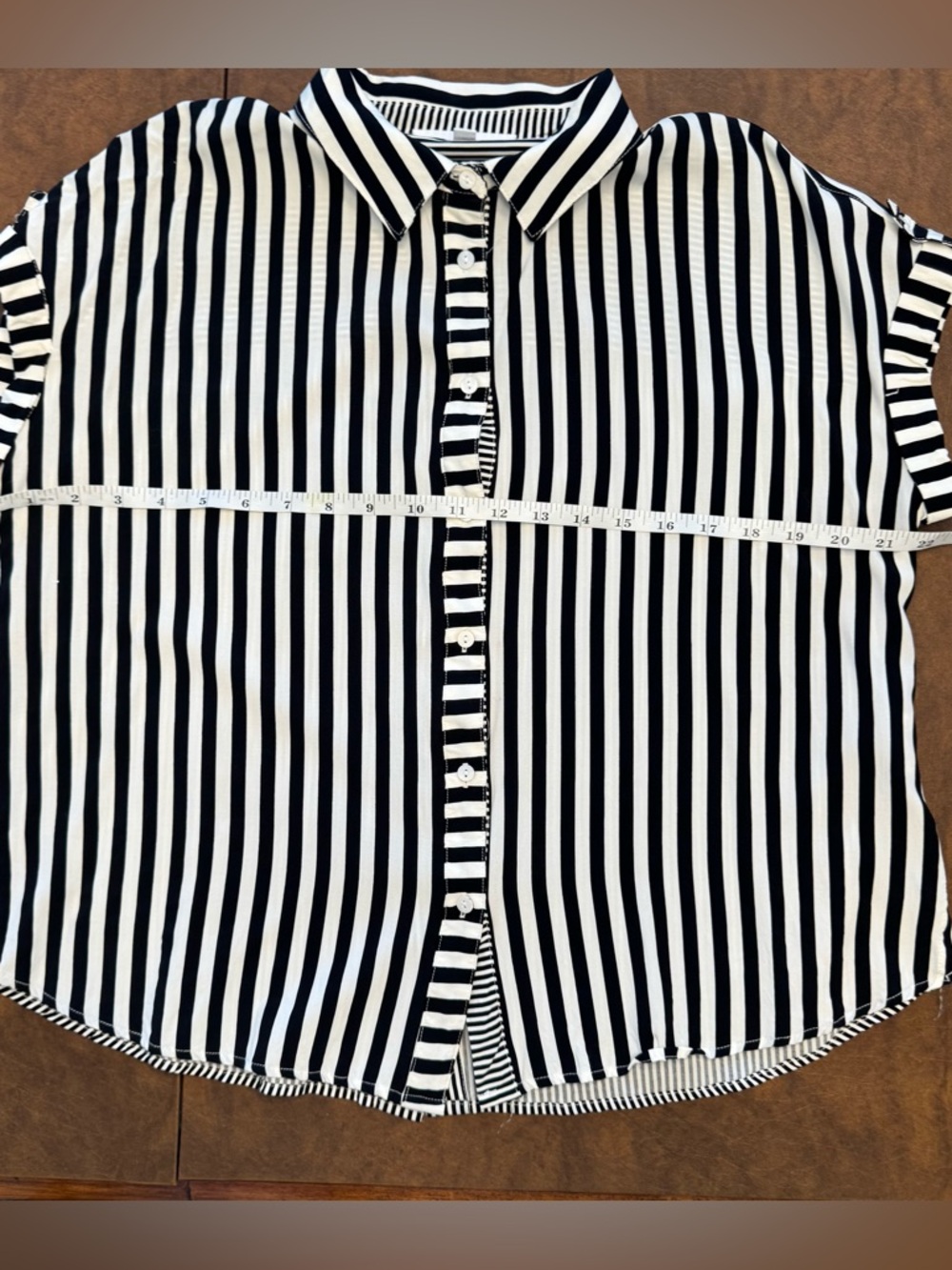 Jane and Delancey Black and White Vertical Stripe Button-Down Top - Picture 6 of 9